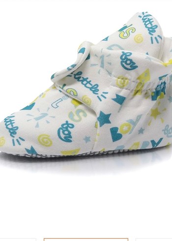 Düğmeli Beyaz Renkli Desenli Bebek Patik - Görsel 2