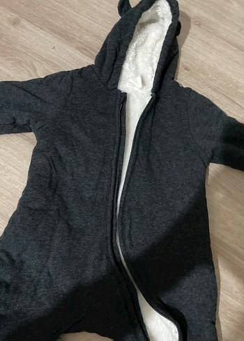 Koyu Gri Bebek Tulumu Fermuarlı Kapüşonlu - Görsel 4