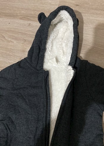 Koyu Gri Bebek Tulumu Fermuarlı Kapüşonlu - Görsel 3