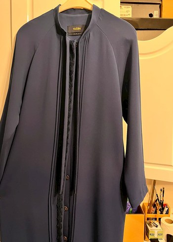 Kadın Uzun Kollu lacivert Uzun pardesü - Görsel 2