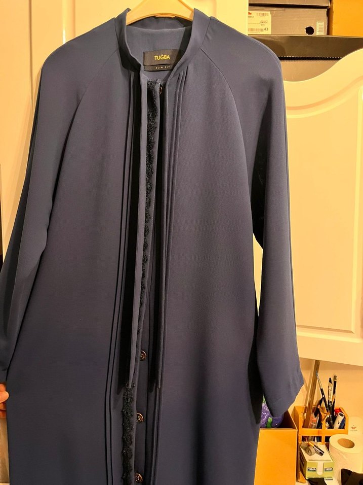 Kadın Uzun Kollu lacivert Uzun pardesü - Görsel 2