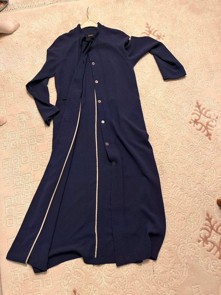 Kadın Uzun Kollu lacivert Uzun pardesü - Görsel 4