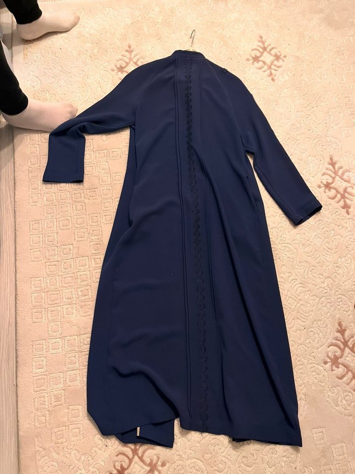 Kadın Uzun Kollu lacivert Uzun pardesü - Görsel 5