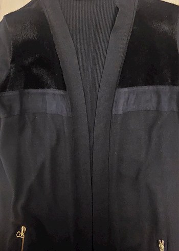 Triko Uzun Siyah Kadın Cepli Hırka - Görsel 4