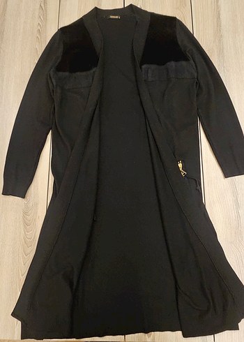 Triko Uzun Siyah Kadın Cepli Hırka - Görsel 6