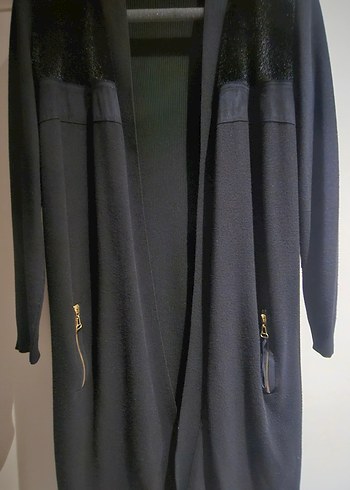 Triko Uzun Siyah Kadın Cepli Hırka - Görsel 3