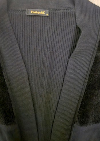 Triko Uzun Siyah Kadın Cepli Hırka - Görsel 5