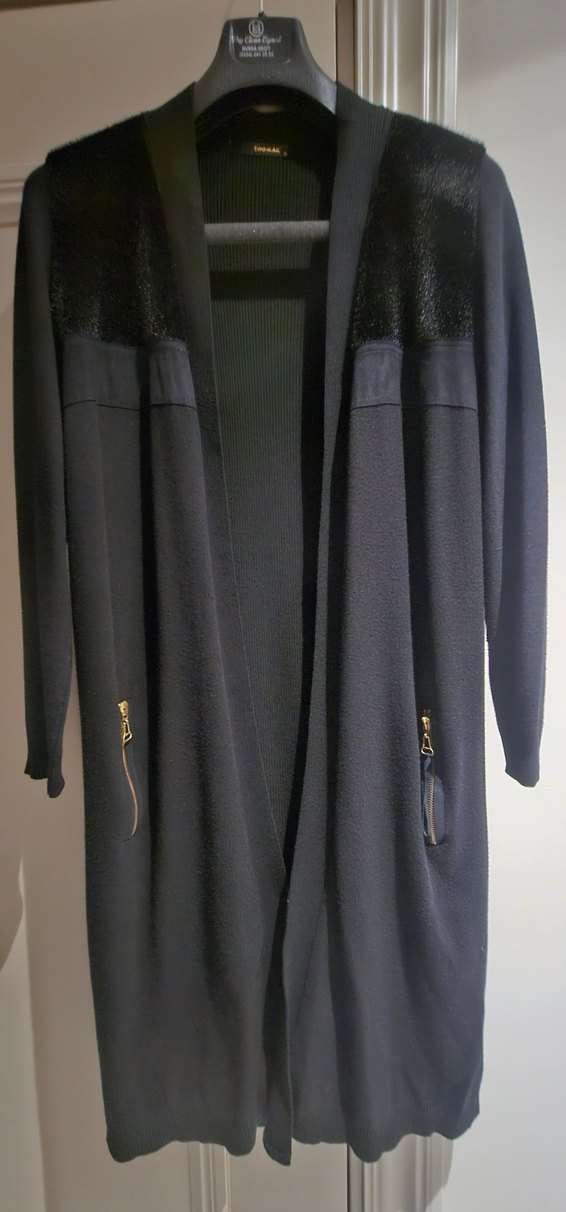 Triko Uzun Siyah Kadın Cepli Hırka - Görsel 3