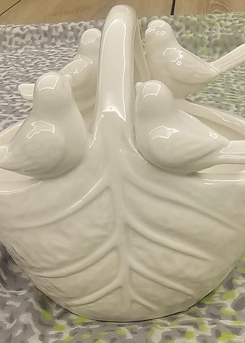 Dekoratif Aksesuar/ŞekerlikBeyaz Kuş Figürlü Seramik Obje - Görsel 3