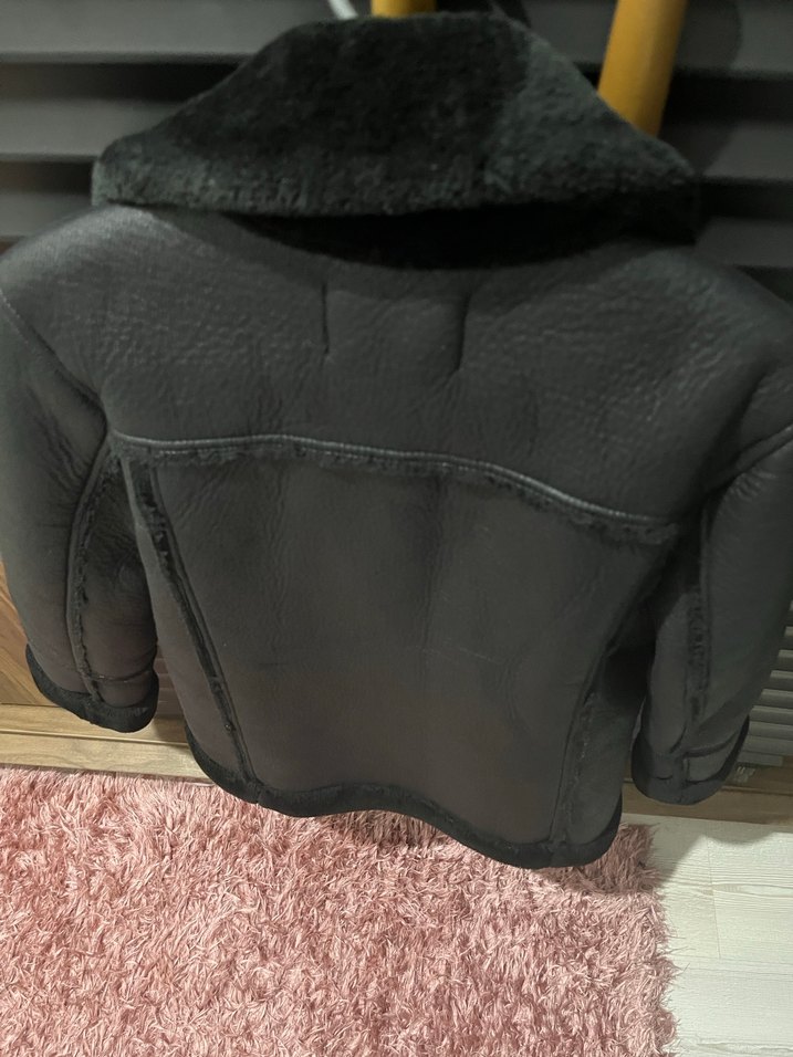 Stradivarius Kürk Detaylı Siyah Deri Biker Ceket - Görsel 5