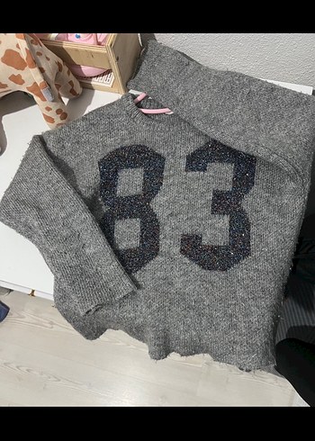 Kız Çocuk Gri Örgü Nakışlı Kazak - Görsel 2