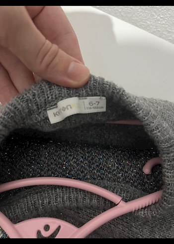 Kız Çocuk Gri Örgü Nakışlı Kazak - Görsel 3