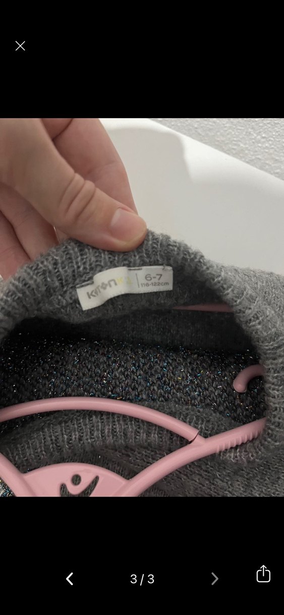 Kız Çocuk Gri Örgü Nakışlı Kazak - Görsel 3