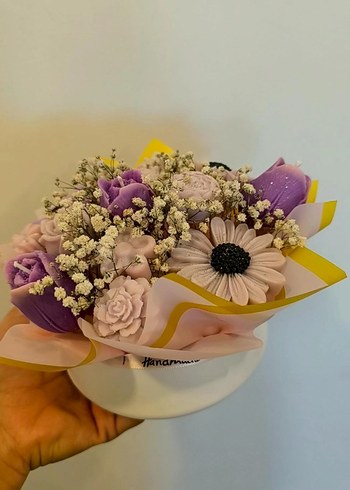 Lavanta Renkli mum Çiçek Buketi - Görsel 2