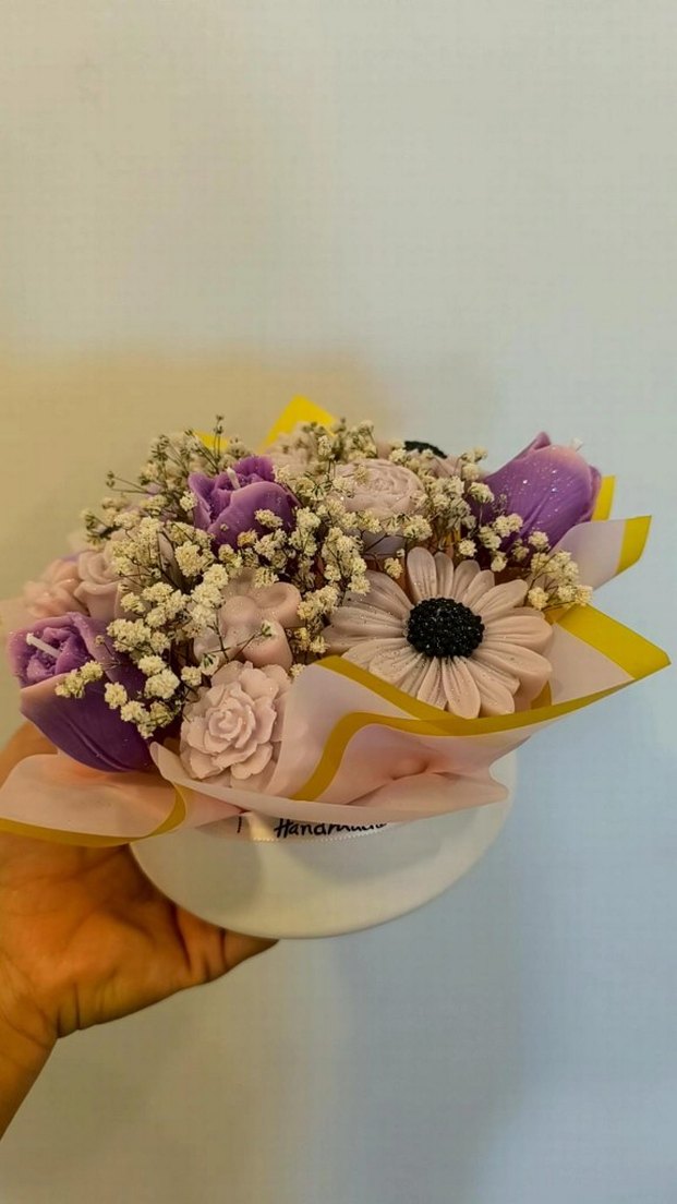 Lavanta Renkli mum Çiçek Buketi - Görsel 2