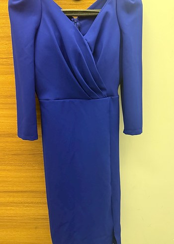 Mavi Uzun Kollu Drapeli Kadın Elbise - Görsel 2