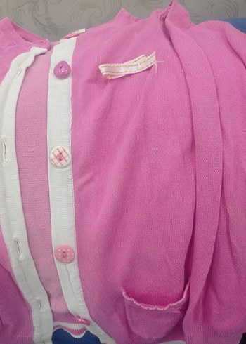 Pembe Düğmeli Kız Çocuk Hırka - Görsel 3