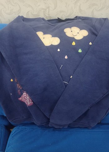 Kız Çocuk Mavi Baskılı Sweatshirt - Görsel 3