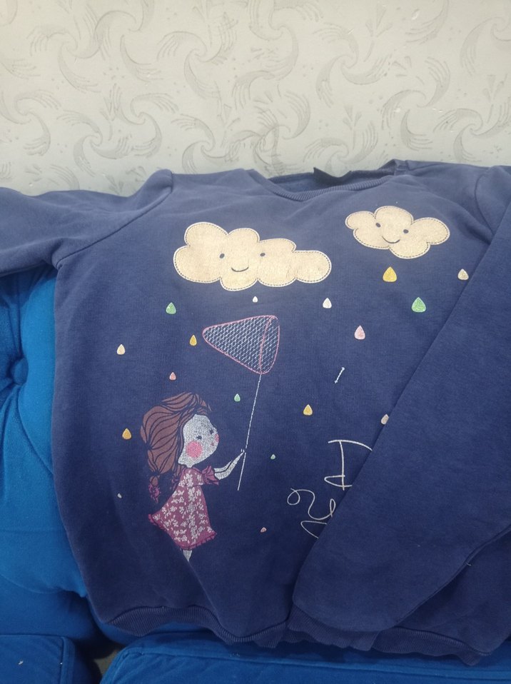 Kız Çocuk Mavi Baskılı Sweatshirt - Görsel 2