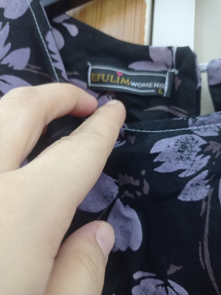 Uzun Kollu Mor Çiçekli Salaş Elbise - Görsel 4