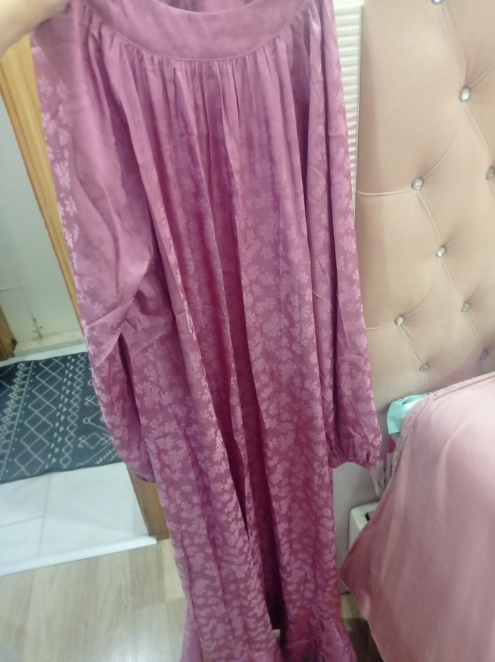 Uzun Kollu Bohem pembe Kadın Elbise - Görsel 4