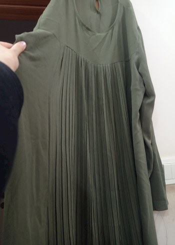 Kadın Yeşil Uzun Pilili Keten Elbise - Görsel 4