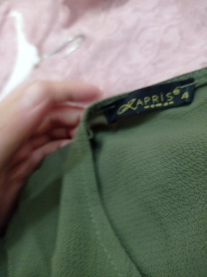 Kadın Yeşil Uzun Pilili Keten Elbise - Görsel 2