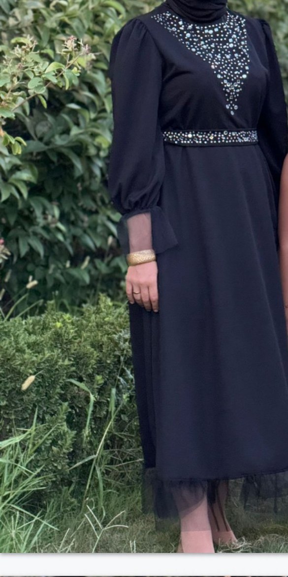 Siyah Drapeli Strappy Midi Elbise - Görsel 3