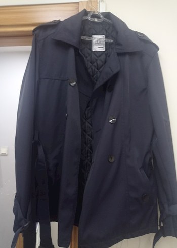 Düğmeli Lacivert Erkek Midi Trençkot - Görsel 2