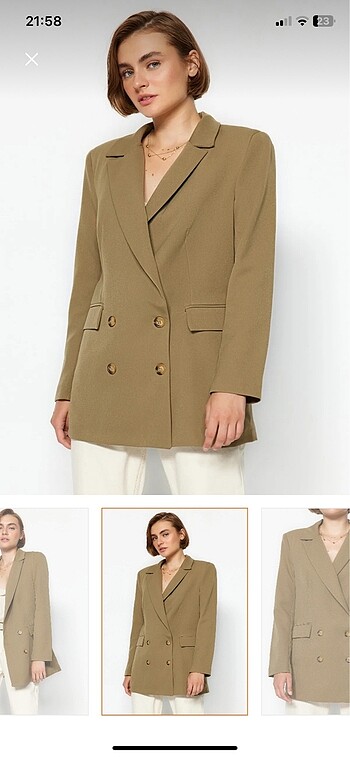 36 Beden Trendyolmilla açık haki oversize astarlı düğmeli blazer ceket