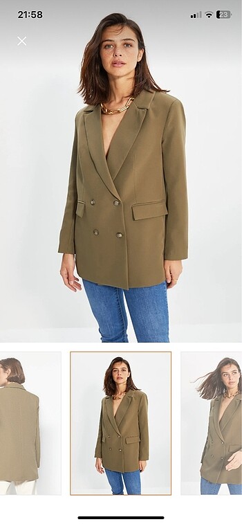 Trendyolmilla açık haki oversize astarlı düğmeli blazer ceket