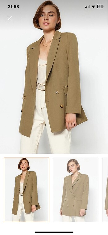 Trendyol & Milla Trendyolmilla açık haki oversize astarlı düğmeli blazer ceket