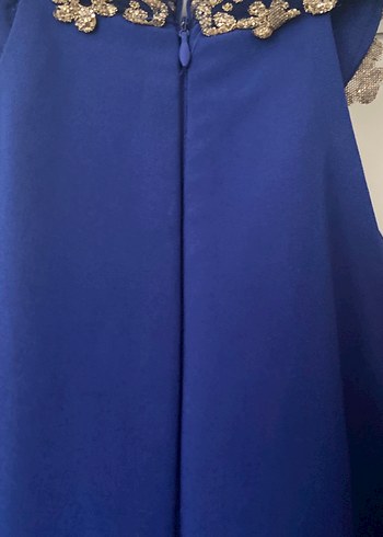 Mavi İşlemeli Uzun Kollu Abiye Elbise - Görsel 5