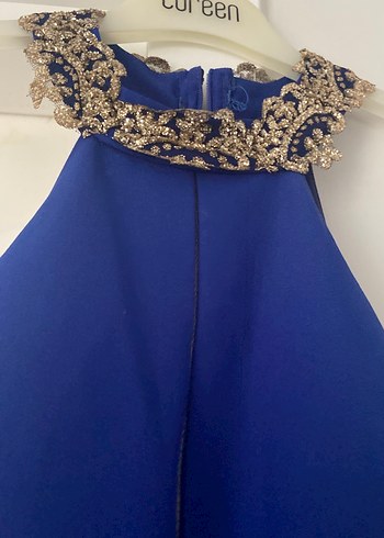 Mavi İşlemeli Uzun Kollu Abiye Elbise - Görsel 3