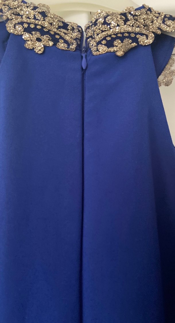 Mavi İşlemeli Uzun Kollu Abiye Elbise - Görsel 5