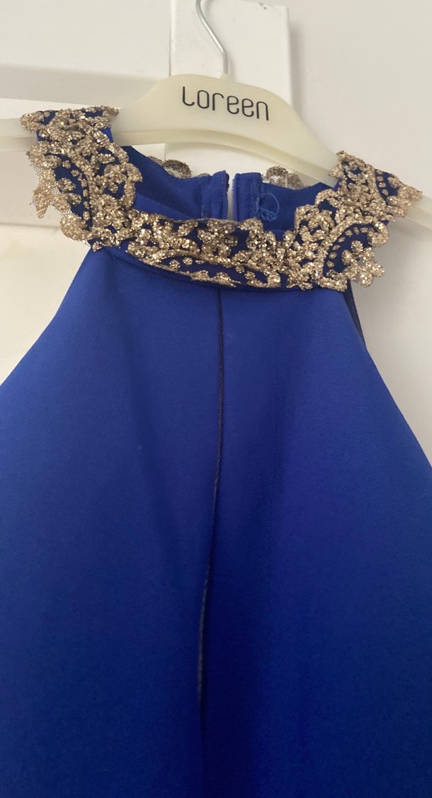 Mavi İşlemeli Uzun Kollu Abiye Elbise - Görsel 3