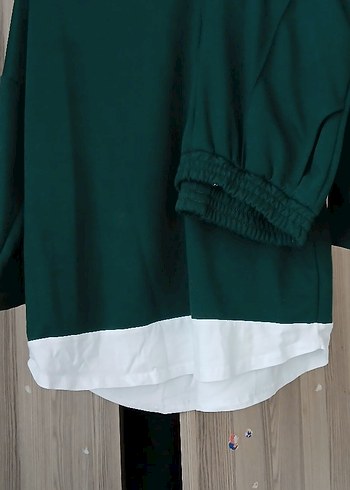 Yeşil Robalı Uzun Kollu Salaş Tunik