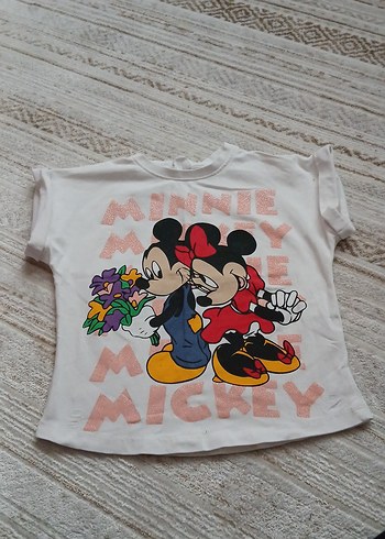 Beyaz Kız Çocuk Minnie Mickey Baskılı Tişört - Görsel 3