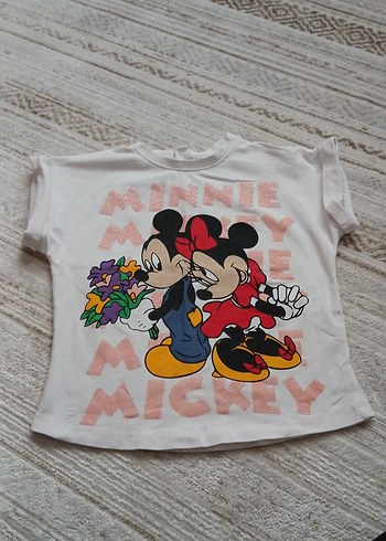 Beyaz Kız Çocuk Minnie Mickey Baskılı Tişört - Görsel 4