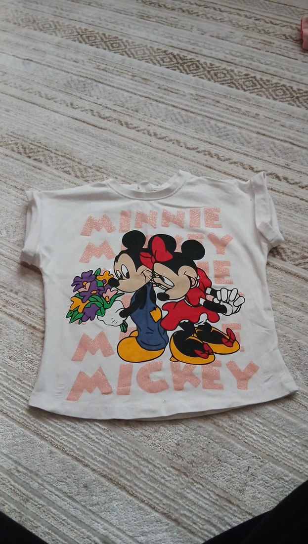 Beyaz Kız Çocuk Minnie Mickey Baskılı Tişört - Görsel 3
