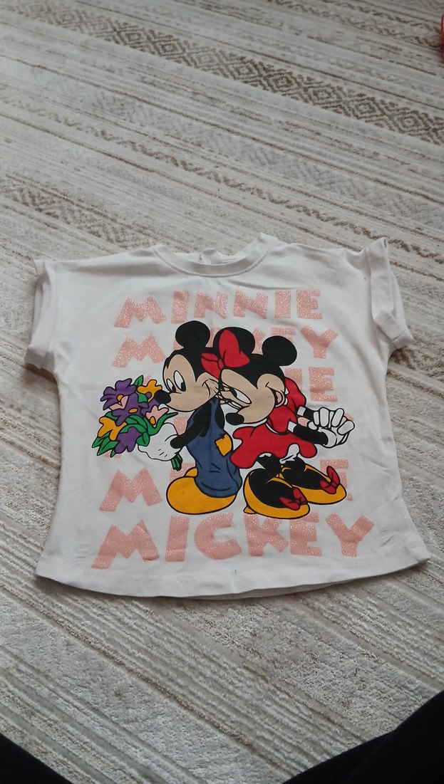 Beyaz Kız Çocuk Minnie Mickey Baskılı Tişört - Görsel 4
