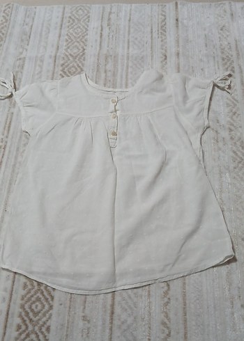 Kız Çocuk Beyaz Keten Düğmeli tshirt - Görsel 2