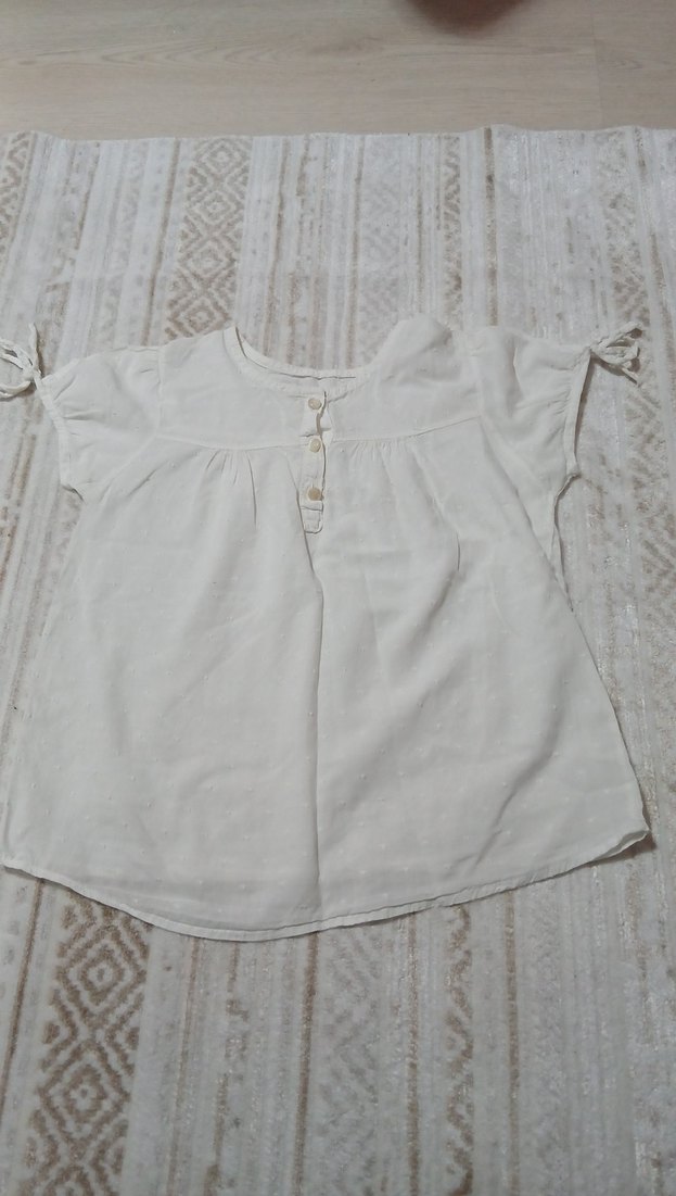 Kız Çocuk Beyaz Keten Düğmeli tshirt - Görsel 2