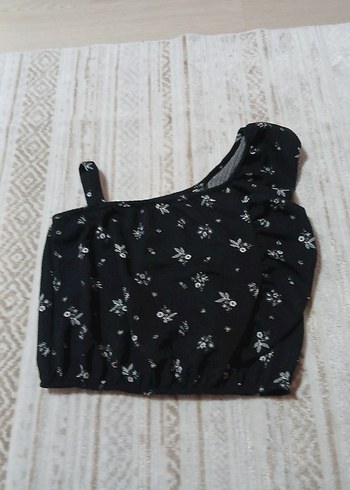 Siyah Çiçek Desenli Mini tshirt - Görsel 4