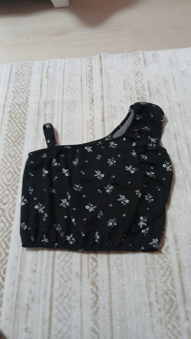 Siyah Çiçek Desenli Mini tshirt - Görsel 4