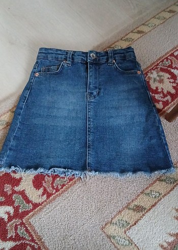 8 Yaş Beden Düğmeli Mavi Denim Mini Etek