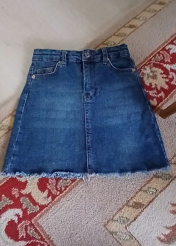 Düğmeli Mavi Denim Mini Etek