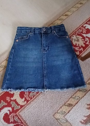 Paulmark Düğmeli Mavi Denim Mini Etek