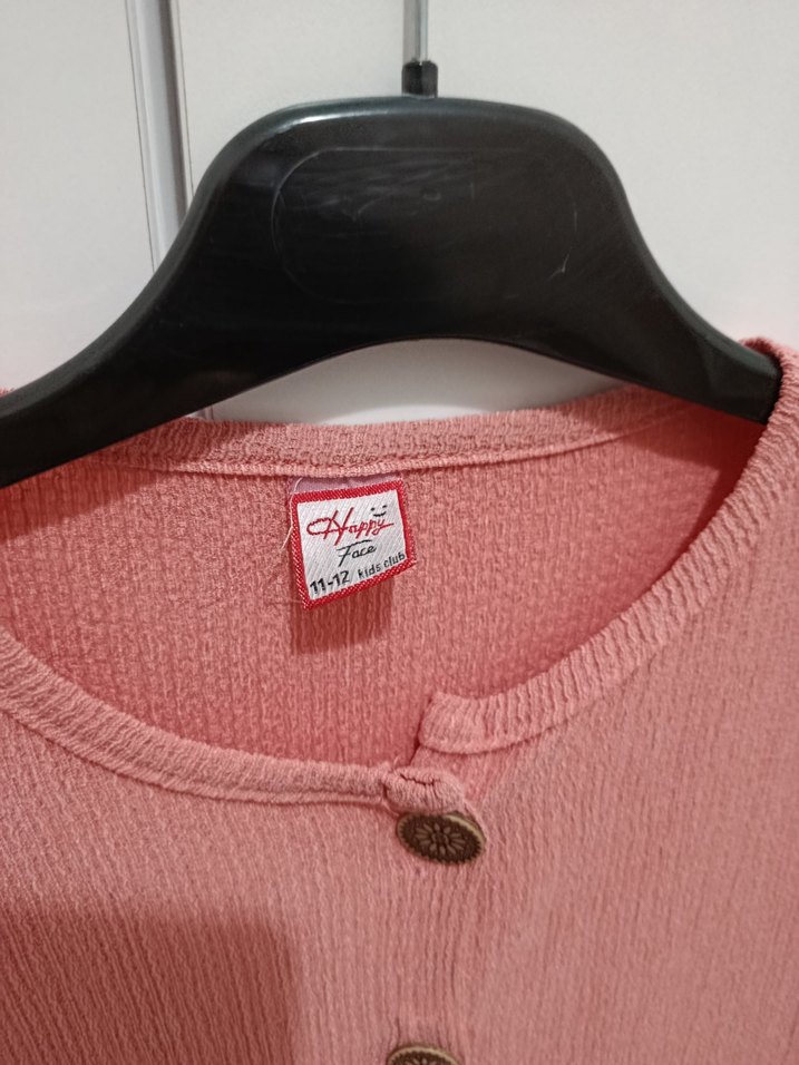 Düğmeli Pembe Kız Çocuk Bohem Elbise - Görsel 2