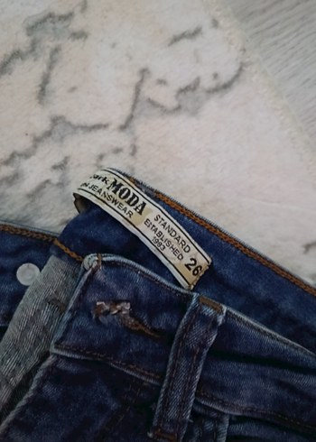 Kadın Lacivert Bağlama Desenli Fermuarlı Kot Pantolon - Görsel 2